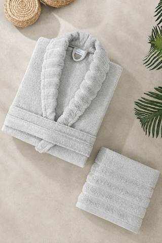 Mira Home Soft Elegance Banyo Tek Kişilik Bornoz Takımı Pamuklu Açık Gri