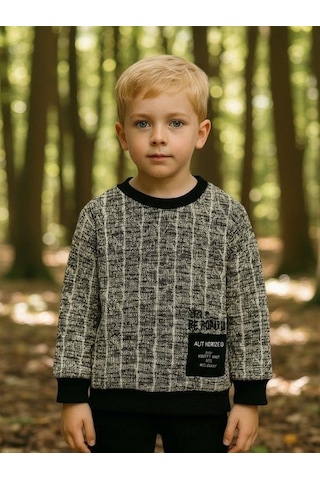 Erkek Çocuk Desenli Bürümcük Kazak-16323 Siyah