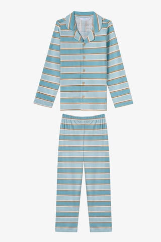 Penti Mavi Erkek Çocuk Blue Stripe Uzun Kollu Düğmeli Pamuklu Gömlek Pijama Takımı