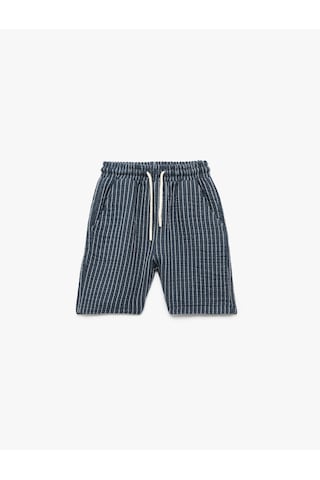 Koton Beli Bağcıklı Pamuklu Çizgili Bermuda Müslin Şort Lacivert Çizgili 5skb40213tw Lacivert Çizgili