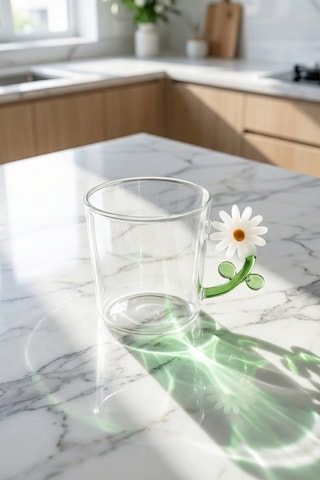 Pureglass Çiçek Kulplu Cam Kupa - 350 Ml