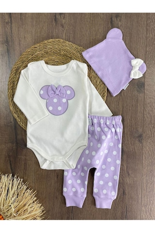 Bebicix Puantiyeli Fiyonklu Bereli Alttan Çıtçıtlı Kız Bebek Takım Mor