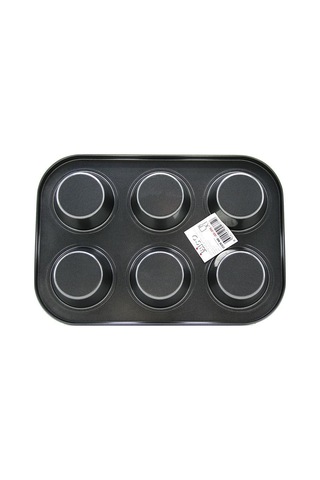 6 Gözlü Siyah Metal Muffin Kalıbı Renkli