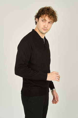 Ateş Triko Erkek Polo Yaka Düğmeli Yün Kazak 6091023 Siyah Siyah