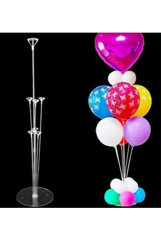 7 Li Balon Standı Çubuk ve Başlıklar Şeffaf