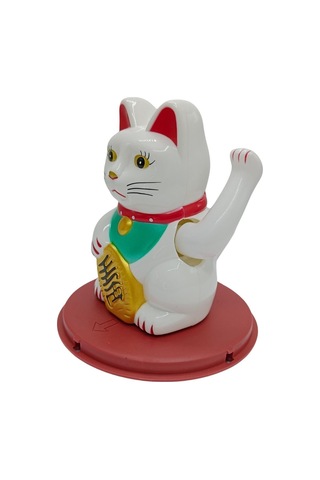 Maneki Neko El Sallayan Şans Kedisi Beyaz Solar Güneş Enerjili 11x10cm No1b