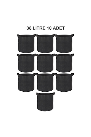 Grow Wizard Kumaş Saksı Pot 38 Litre 10 Adet Siyah