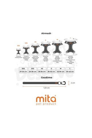 Mita Air Mesh Kedi Köpek Göğüs Tasması Çift Reflektörlü, Terletmeyen Antrasit