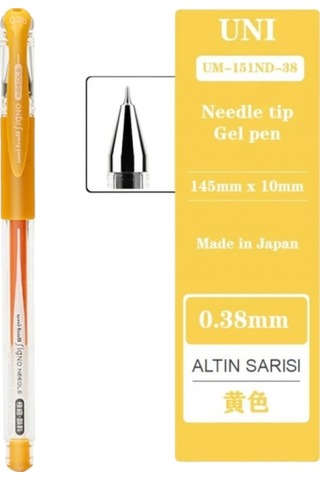 Uniball Signo Needle 0.38 İğne Uçlu Jel Kalem Altın Sarısı Üç Adet