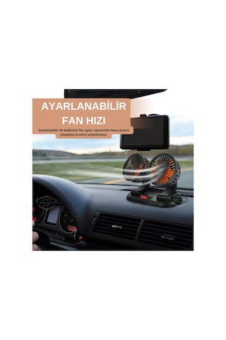 Üniversal Oto Ofis Araç İçi Torpido Üstü Vantilatör Çift Başlıklı Çakmaklık Girişli Kademeli Soğutucu Fan 360 Vantilatör 56645861