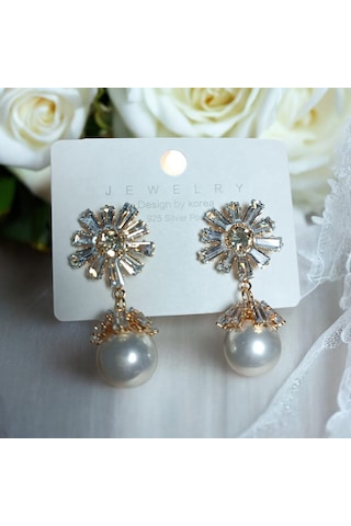 İnci Detaylı Küpe / Takma Yerleri Gümüş Gold - Gümüş