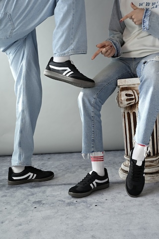 Muggo Garcia Garantili Unisex Ortopedik Günlük Bağcıklı Yürüyüş Koşu Sneaker Spor Ayakkabı Siyah