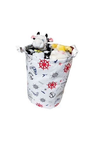 Vip Çamaşır Sepeti Çift Kat Kumaşlı Katlanabilir Sepet-Marin