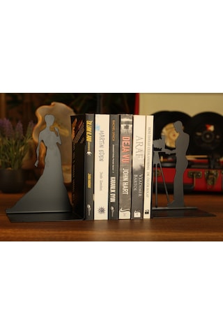 Gelinlikli Kadın Figürlü Dekoratif Metal Kitap Tutucu, Kitap Dest