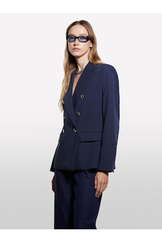 Viskoz Karışımlı Düğme Detaylı Blazer Ceket Kadın Lacivert Ceket - 325a2kvxlw037 Lacivert