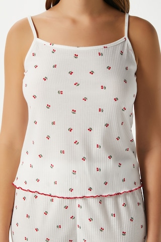 Ritnice Kadın June Askılı Kiraz Desenli Alt Üst Pijama Takımı Ekrukırmızı