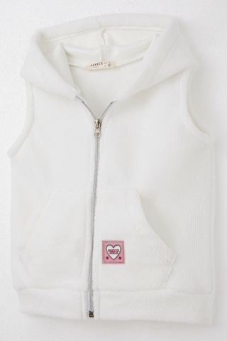 Breeze Kız Çocuk Polar Yelek Kalp Armalı Kapüşonlu Cepli 3-8 Yaş, Beyaz Beyaz