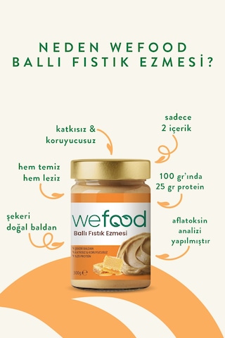 Şekersiz Ham Ballı Fıstık Ezmesi 300 Gr Fıstık Parçacıklı .