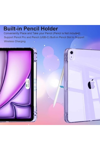 Apple Uyumlu iPad Air 11inç M2/m3 Air 4/5.nesil 10.9 Kılıf Mika Trifolding Şeffaf Kalem Bölmeli Kılıf