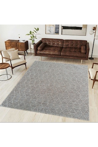 Çam Halı Mono Mn 6046 Bej İskandinav Desenli Örgü Dokuma Kilim - 80x150