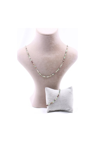 Krizopras Chrysoprase Taşı Doğal Taş Kolye Bileklik Seti Fasetli Kesim 2-3 Mm Yeşil