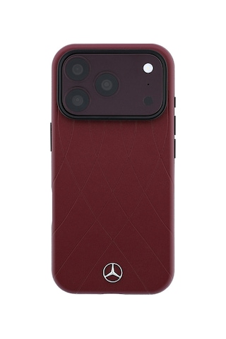 Apple Uyumlu iPhone 18 Pro Kılıf Mercedes Benz Lisanslı M-safe Uyumlu 3d Metal Logolu Crossed Lines Kapak Bordo