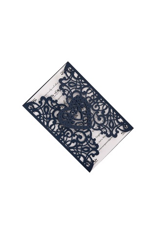 Shineyee 10 Adet Deniz Mavisi Gümüş Kağıt Davetiye Kapakları - Kalp Desenli, Düğün/doğum Günü Davetiyeleri, 18x12cm, D126 Serisi