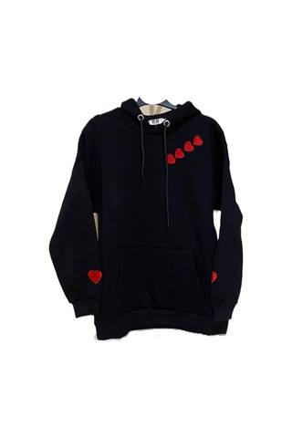 Madame Sare Kalpli Nakışlı Sweatshırt Şardonlu Premium Siyah