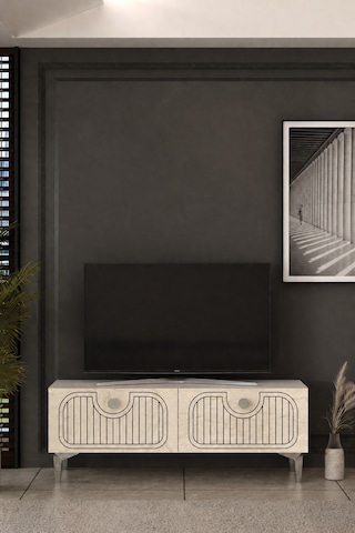120dhdts3btg Hera Lazer Desenli Tv Sehpası Beyaz-traverten-gümüş