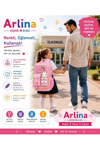 Kore Model Tavşan Aksesuarlı Su Geçirmez Kız Çocuk Çantası Pudra Pudra Pembe
