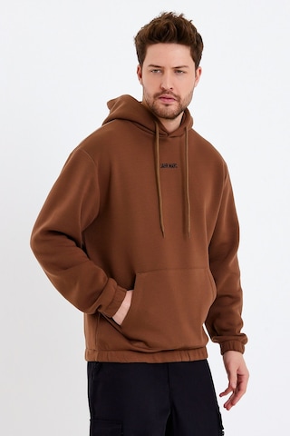 JAHR MARC Kahverengi Nakışlı Oversize Erkek Sweatshirt Kahverengi