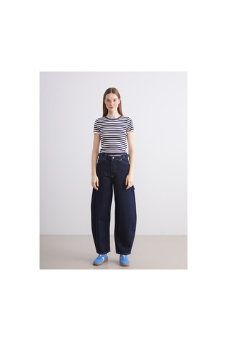 LC Waikiki Two Mt Shop Kalitesi Xsıde İndigo Denim Düz Baggy Fit Normal Bel Daralan Paça Kadın Jean Pantolon İndigo - 928302699 İndigo