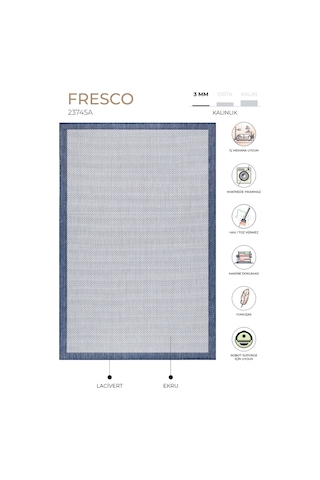 Fresco Ekru Lacivert İskandinav Jüt Yıkanabilir Halı Kilim Balkon Teras Salon Koridor Halısı 23745a Lacivert