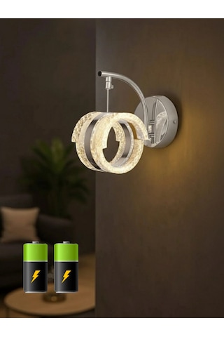 Sueno Model Gümüş Salon Mutfak Yatak Çovuk Odası Pilli Led Aplik Gümüş