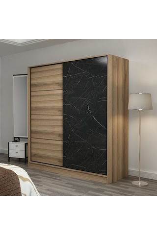 Minar Kale 2 Kapaklı Sürgülü Dolap 180 Cm - Dore/royal Mermer 210cm