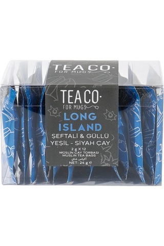 Tea Co. Long Island Şeftali & Güllü Yeşil Siyah Çay Müslin Torba 12 x 2 G