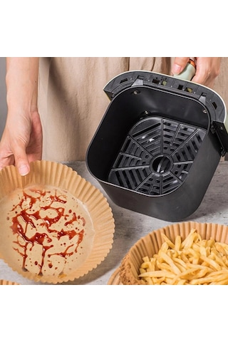 50 Adet 20 Cm Air Fryer Pişirme Kağıdı Tek Kullanımlık Yağ Geçirmez Yuvarlak Tabak Model Pvc Çok Renkli