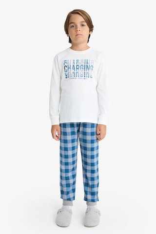 Defacto Erkek Çocuk Pijama Takımı Baskılı Uzun Kollu Üst Kareli Uzun Alt G2300a825auwt32 Beyaz