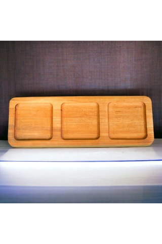 Doğal Ahşap Çerezlik & Sunumluk Üç Gözlü 12x34 Cm