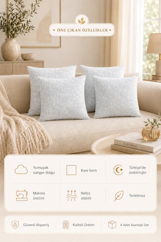Yuenze Home 4 Adet Süper Dolgun Kare Kırlent İçi Yastık Sünger Dolgulu 45 x 45