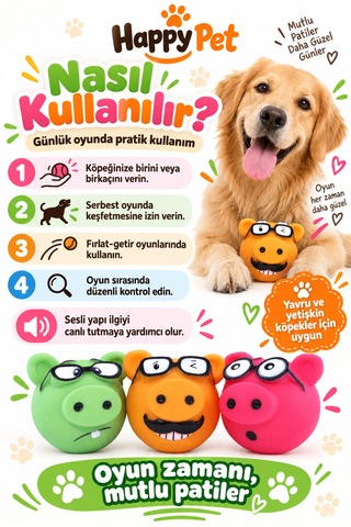 Happy Pet Piggles Komik Surat Desenli Sesli Köpek Oyuncağı 3'lü Paket