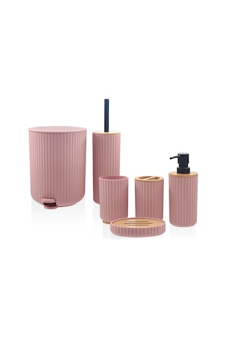 The Mia Stripe Banyo Seti Pembe 6 Parça Pembe