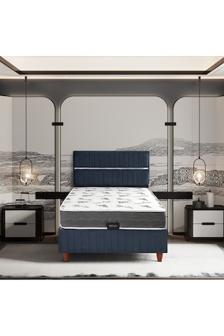 120x200 Stil Lacivert Comfort Yatak Baza Başlık Seti 3 Ü Bir Arada Konuma Özel Teslimat