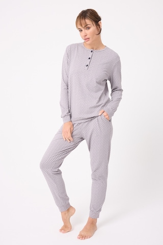 Lespadon Ocean Rıpple Premium Örme Pamuk Uzun Kollu Henley & Uzun Pantolonlu Kadın Pijama Takımı-3232 Gri