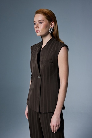 Sateen Anna Çizgili Yelek - Kahve-137068 Kahve