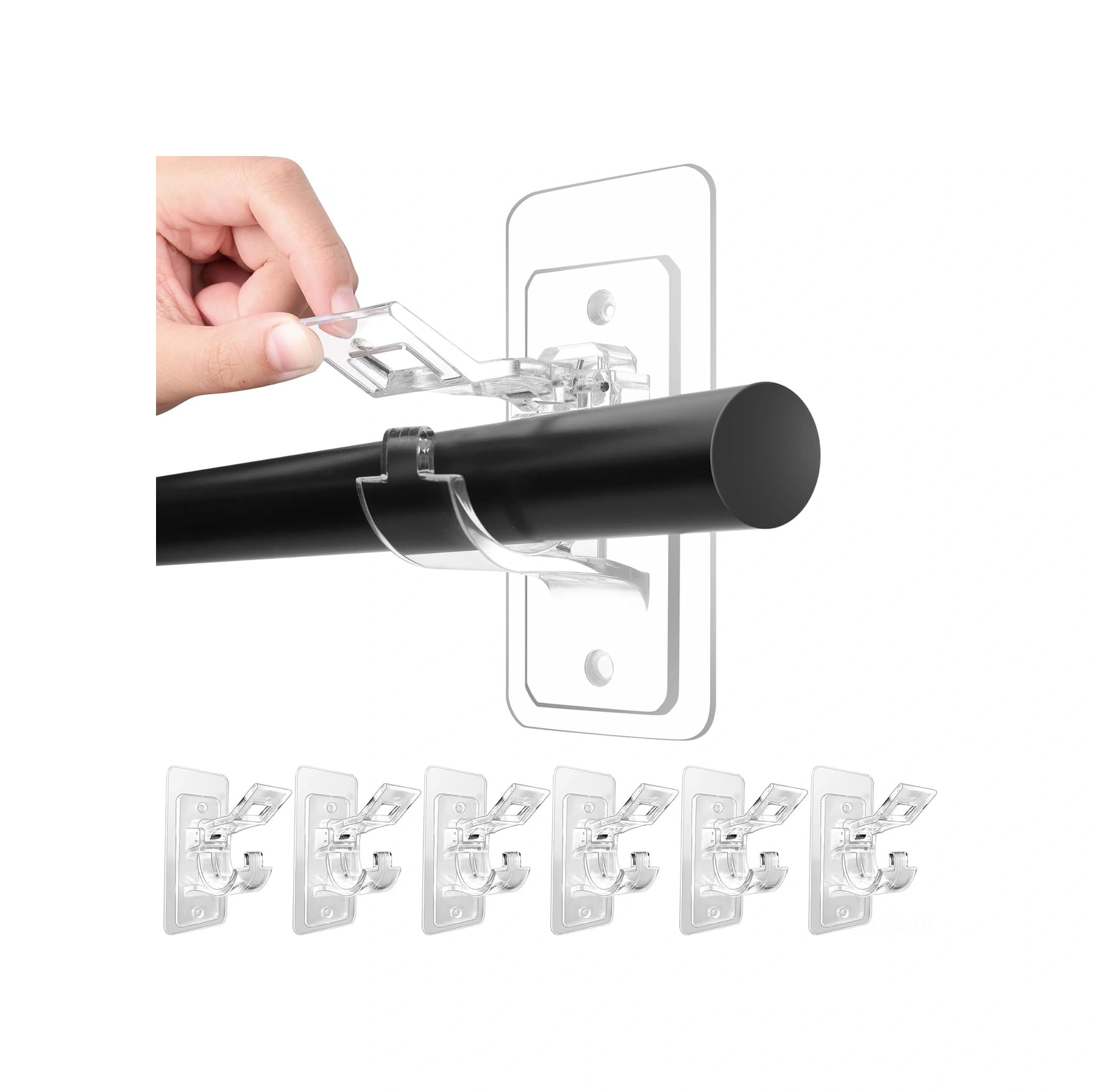 Konesam 6 Adet Deliksiz Perde Çubuğu Tutucuları - Otomatik Yapışkan, 20 Lbs Yük Taşıma, Ev Odaları Ve Banyo İçin Uygun, Çeşitli Çubuk Çaplarına Uyumlu Şeffaf