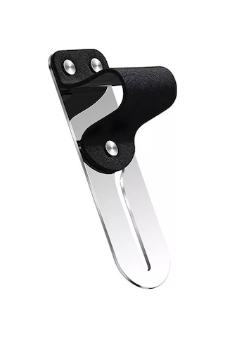 Shineyee Siyah Deri Ve Paslanmaz Çelik Telefon Parmak Yüzüğü Tutucu - Araç Tutucu Ve Masaüstü Standı - İphone, Samsung, Huawei Uyumlu Siyah