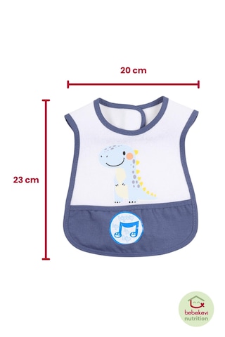 Düdüklü Cepli Sıvama Mama Önlüğü - Smiling Dino Mavi Bebek Önlüğü Koyu Mavi