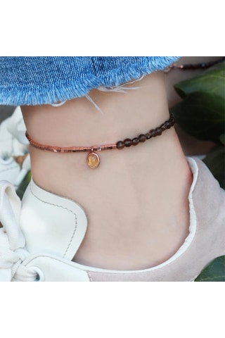 Sitrin Taşlı Rose Gold Halhal Gümüş