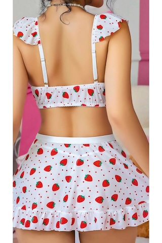 Çilek Desenli Seksi Büstiyer Ve Mini Etek Çok Renkli